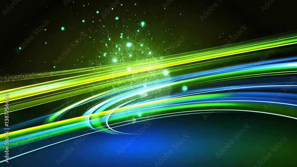 Poster dynamic flowing lines in blue and green colors create abstract art generative ai