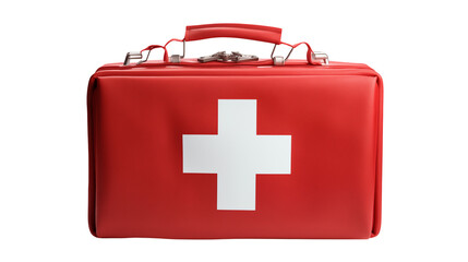 Obraz premium A red first aid kit with a white cross on a transparent background