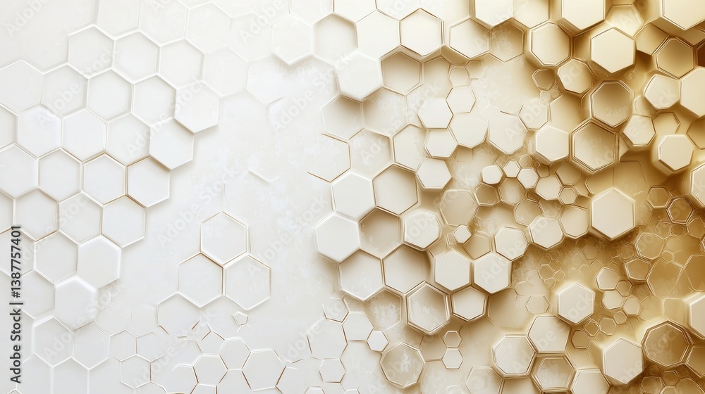 Aufkleber Structured hexagonal honeycomb pattern with golden gradient and modern organic design elements