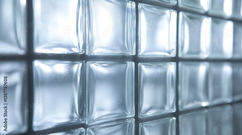 Aufkleber close-up of translucent glass block wall, showing light diffusion and texture.