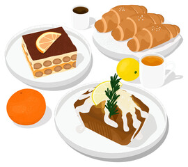 Tiramisu and sweets vector design. Cartoon dessert, illustration.