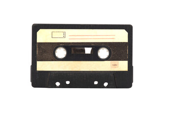The black vintage Compact Audio Cassette isolated on white background.