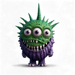 Fototapeta premium in pain of eyes striped purple monster cute 3d art illustration in transparent background transparent background isolated png stock