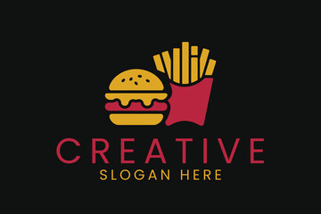 Delicious Burger Fries Fast Food Restaurant Menu Design red eat art logo icon   