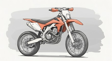 Obraz premium Drawing of an Orange and White Motocross Motorcycle in Detail