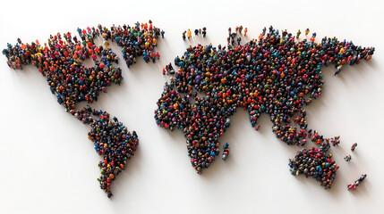 World Map Formed by Diverse People Representing Global Unity and Population