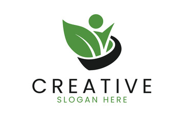 Green Leaf Human Logo Design Nature Ecology Icon life black plant image brand   
