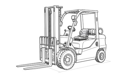 Forklift Truck Detailed Line Art Illustration on White Background