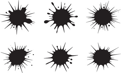 Black Ink Splatter Silhouette Set – Vector Isolated Paint Blots on White Background