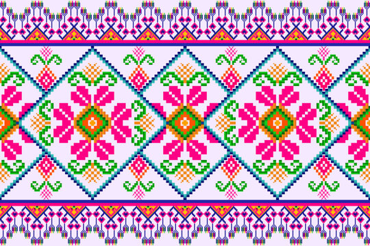 A vibrant pixel art pattern ,Traditional floral and geometric motifs, Inspired by ancient textile designs from Indian, Middle Eastern ,Ethnic tribal cultures, this pixelated artwork blends classic 