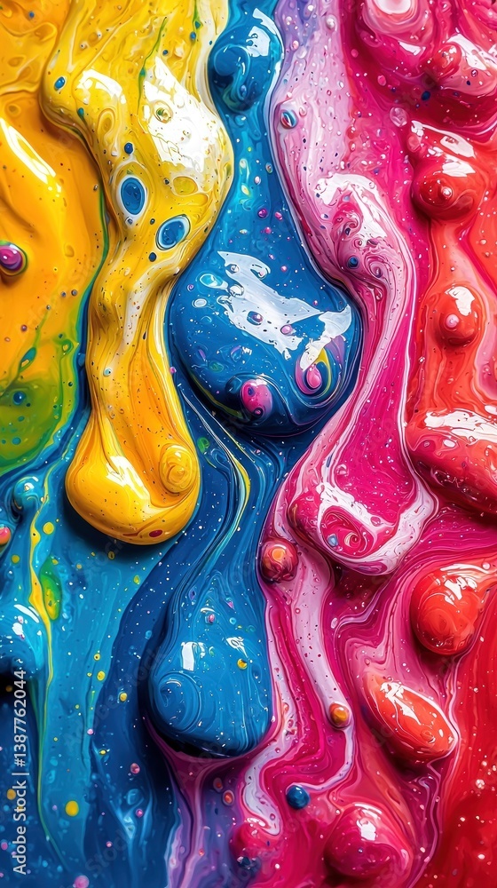 Poster vibrant, flowing paint, abstract design. a mix of colors creating a dynamic visual. intricate patter