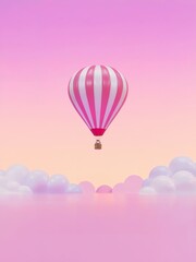 Fototapeta premium Pink hot air balloon floating in pink sky with dreamy pink hot air balloon art for whimsical pink hot air balloon lovers