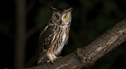 Fototapeta premium Owl perched in the forest at night