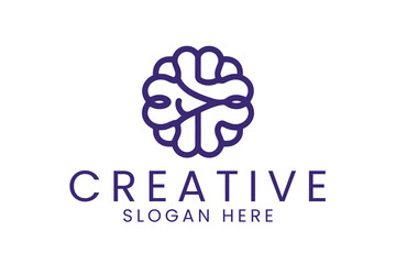 Elegant Brain Logo Design Purple Creative Mind art idea icon line clean badge   