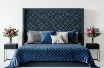 A Luxurious Bedroom Displaying a Large Quilted Bed and Floral Decorations