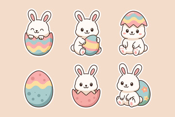 Kawaii Easter Bunny and Egg Chibi Sticker Bundle