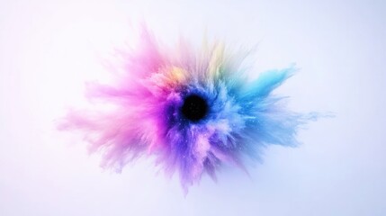 Obraz premium A vibrant, pastel-colored powder explosion forms a ring around a central black void. The image features soft, diffused lighting. Its a high-quality image with a dreamy, artistic aesthetic. The colo