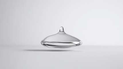 Fototapeta premium A clear, glass dome-shaped object is shown. It has a small, pointed top and a wider, curved base. The image is simple, with a plain white background. The lighting is even and soft. The style is mini