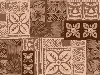 Aloha hawaii rainforest beach   tropical Polynesian digital clipart  pattern, tiki, aztec textile print, geometric background © HoyaBouquet
