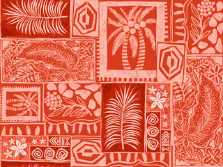 Aloha hawaii rainforest beach   tropical Polynesian digital clipart  pattern, tiki, aztec textile print, geometric background © HoyaBouquet