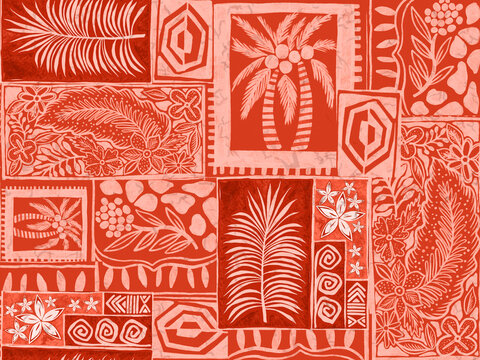 Fototapeta Aloha hawaii rainforest beach   tropical Polynesian digital clipart  pattern, tiki, aztec textile print, geometric background