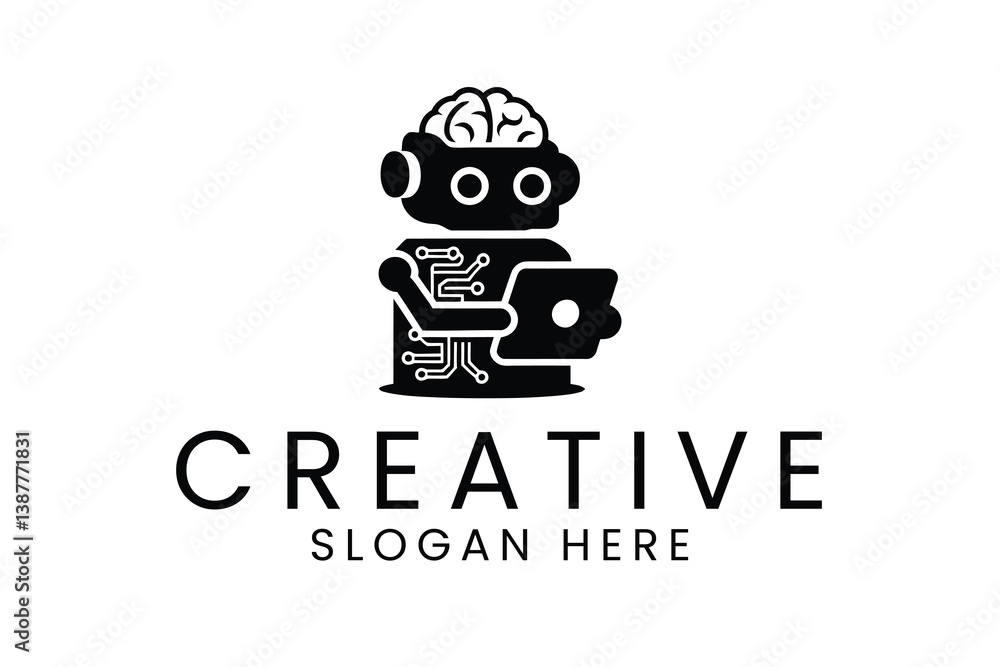 Aufkleber modern robot ai brain logo design technology icon data smart future symbol