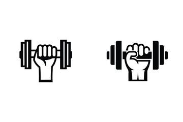 Black and White Fitness Icons of Hands Holding Dumbbells Representing Strength and Exercise