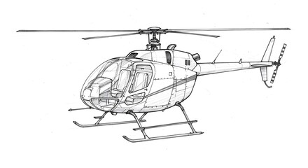 Helicopter illustration detailed line drawing of aviation vehicle design