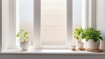 Fototapeta premium A blank white canvas rests on a white windowsill