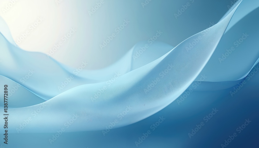 Fototapete Soft blue gradient abstract background with smooth curves. Light flares and flow create calming, serene mood. Modern design for branding, presentation, wellness, healthcare, business.