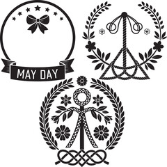 May Day icons clipart collection vector illustration, using filled black color, isolated on a white background.