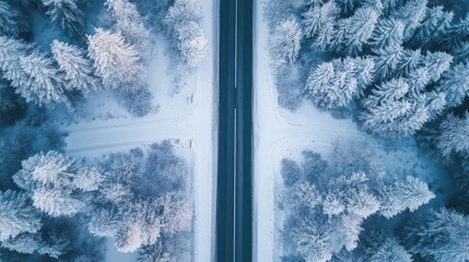 Winter Road Through Snowy Forest
