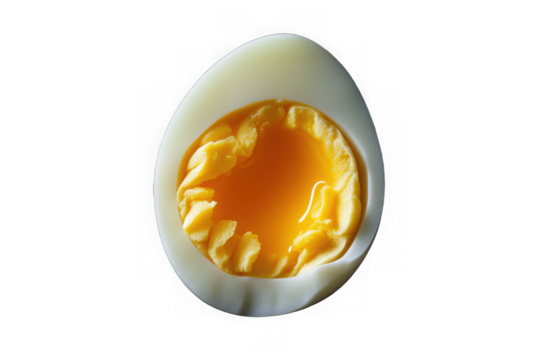 Hard-boiled egg cross-section with yellow yolk, isolated on white background