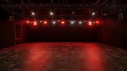 Redlit Empty Stage with Dark Studio.