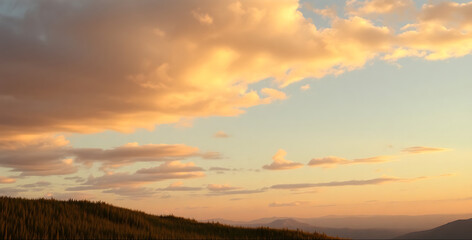 Obraz premium Sunset Cloudscape over Treeline and Distant Mountains