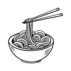 Vector illustration of a bowl of noodles and chopsticks