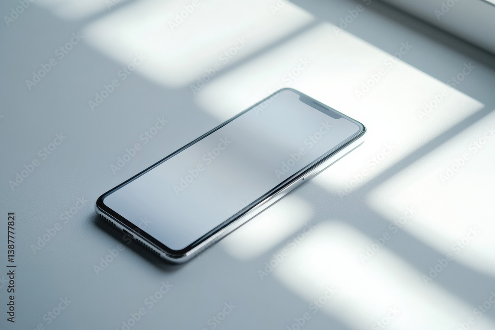 Fototapete sleek modern smartphone resting on a clean white surface with soft diffused lighting highlighting mi
