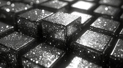 Many reflective cubes are arranged in a close up shot