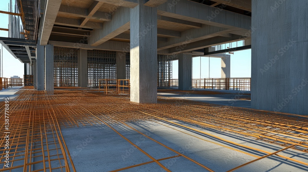 Poster layout of a digitally controlled formwork system at high-rise site foundation