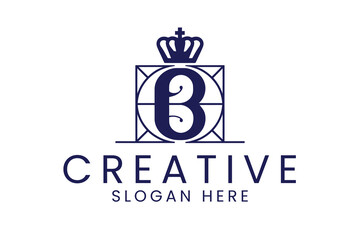 Elegant Royal Crown Letter B Logo Design Template art icon blue dark navy font  