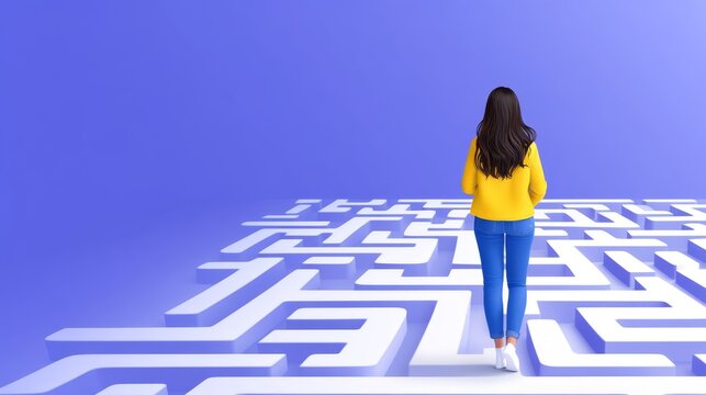 A person struggling to navigate a confusing maze, representing poor website layout leading to high bounce rate