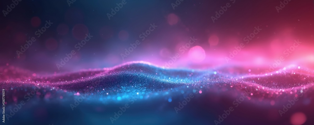 Poster Abstract background design with blurred neon color flow. Dark purple pink blue gradient with grainy texture, copy space for text. Modern futuristic design element, ideal for banners or wallpaper.