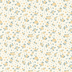 Vintage flower pattern, ditsy seamless floral pattern, small flower with light yellow background. Ditsy floral print. Romantic surface design. floral pattern for fashion, fabric, wallpaper, decor