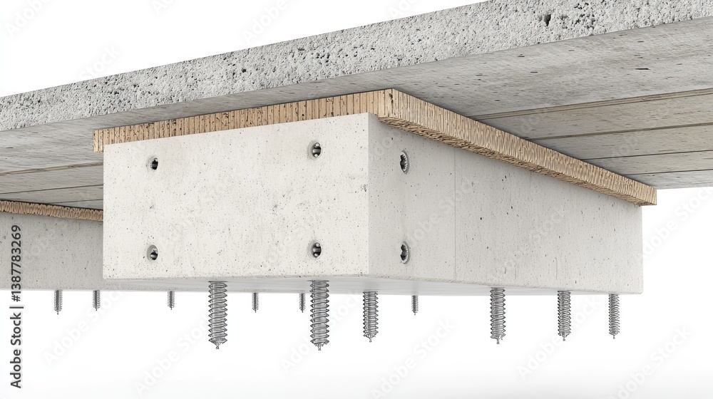 Poster section view of beam and slab connection showing reinforcement layout and notes