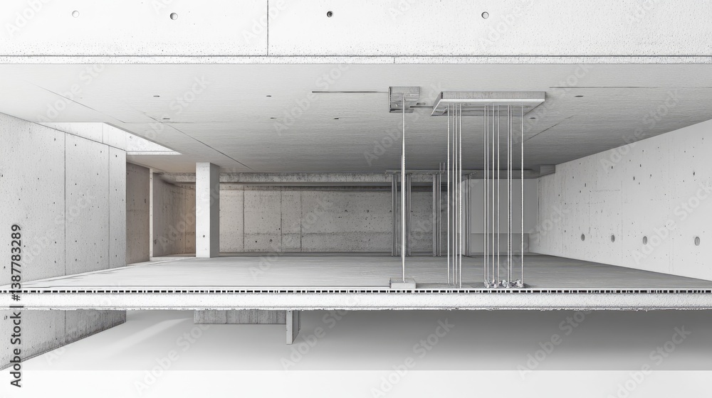 Poster section view of beam and slab connection showing reinforcement layout and notes