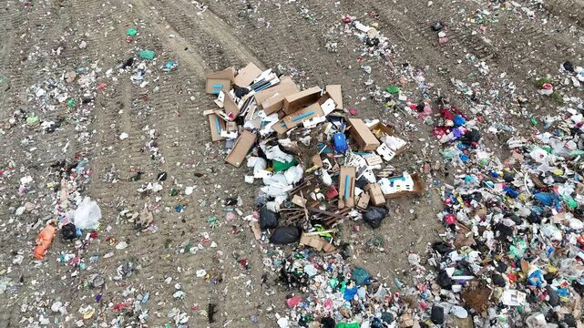 Aerial View of Illegal Garbage Dump Pile Waste Environmental Pollution