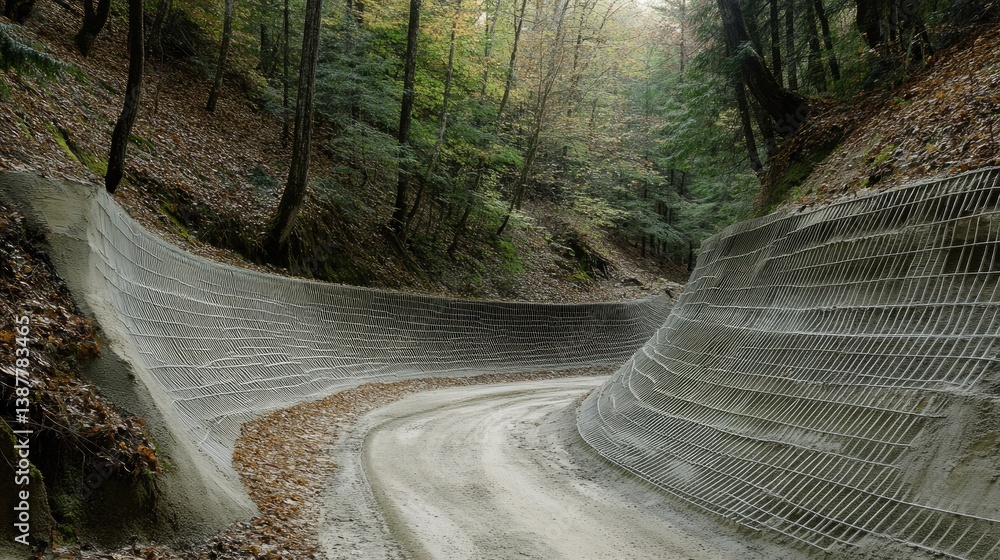 Aufkleber shotcrete application on retaining wall structure with visible mesh and concrete finish