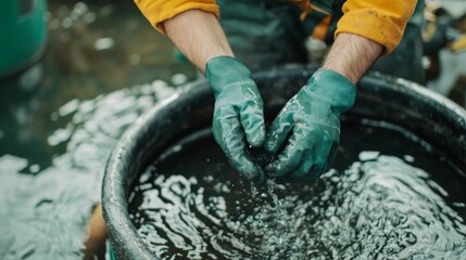 Septic Tank Maintenance and Sewage Removal, a man diligently cleaning a septic tank, ensuring effective waste disposal and system upkeep for a healthy environment