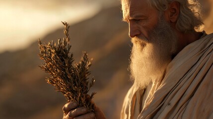 Moses Encountering the Burning Bush at Mount Horeb, a vivid depiction of the biblical moment where divine revelation transforms a humble landscape into a sacred space.