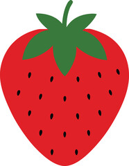 Fresh and juicy strawberry illustration on white background with green leaves